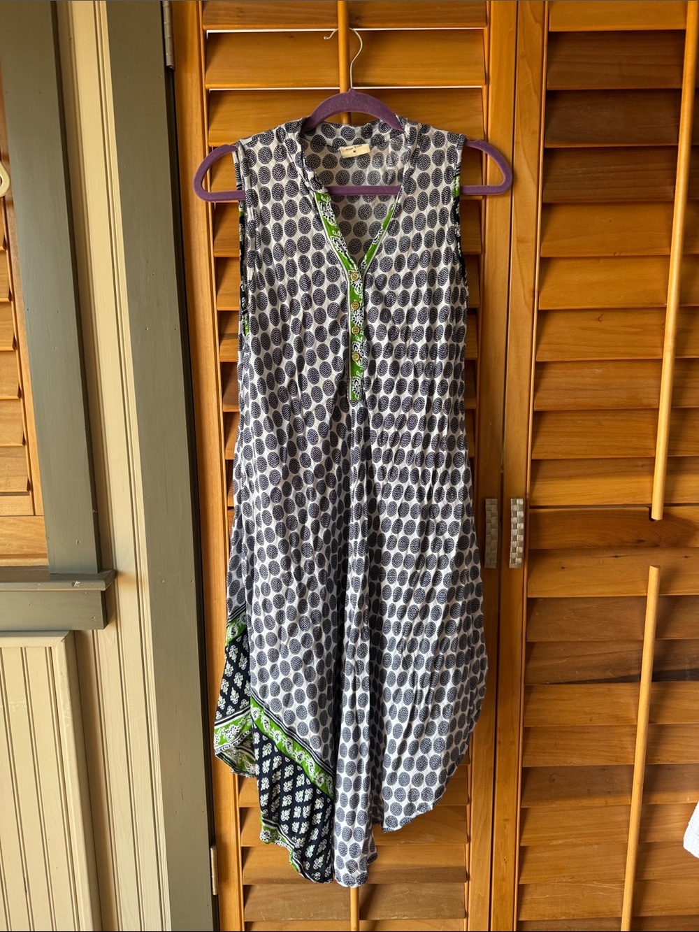 Seven Islands Sleeveless Navy Printed Swim Coverup with Green Trim size Medium